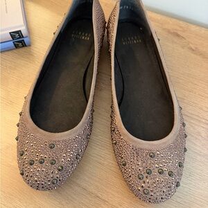 Stuart Weitzman Taupe/bronze Studded Ballet Flats